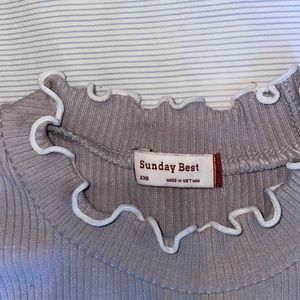 Aritzia Tan Gray White Trim Short Sleeve Top